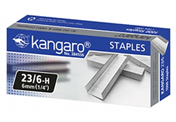 Broche Kangaro Nro. 23/6 x 1000, para abrochadoras, flexibles con puntas filosas, ideal para abrochar papeles o elementos de mayor dureza