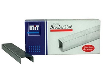 Broche Mit Nro.23/8 x 1000, para abrochadoras, flexibles con puntas filosas.