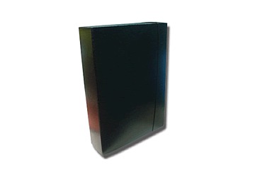 Caja de fibra negra, 3 solapas, lomo de 8 cm con elástico