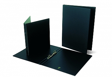Carpeta de carton rigido forrada en tela
plastica, tamaño A4, dos anillos redondos,
capacidad 16mm. Medida: 25.5 x 31.8 cm