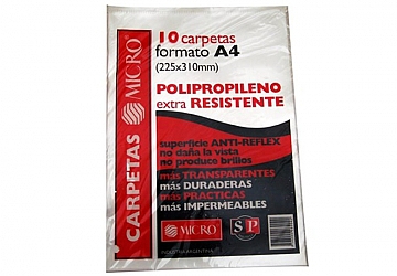 Carpeta en L Micro A4 de polipropileno de 180 micrones. Borde inferior sellado