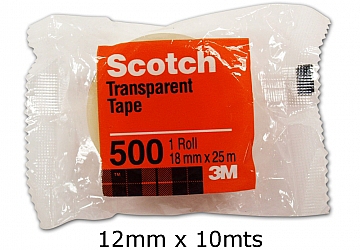 Cinta adhesiva Scotch Nro. 500, 12 mm x 10 mts. Diametro interior: 2.5 cm