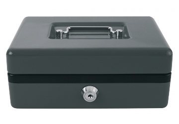 Cofre de seguridad portavalores SR-8933 con llave, manija y bandeja plástica, de 25 x 18 x 8 cm (ancho, largo y alto).  Colores no elegibles