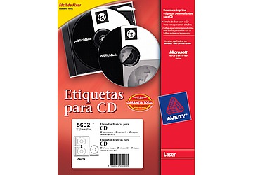 Etiqueta laser blancas CD/DVD, 5692, 2 etiquetas por hoja, blanca, láser, permanente, 10 hojas 11.7 Diametro