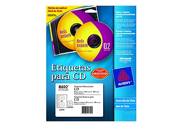 Etiqueta Ink Jet blancas CD/DVD, 8692, 2 etiquetas por hoja, blanca, 10 hojas