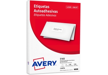 Etiqueta Avery para Laser blanca pagina entera, en CARTA 27.9x21.6, trae 100 hojas, 5165