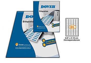 Etiqueta Dover A4, 65 etiquetas por hoja de 3.81 x 2.12 caja por 100 hojas
