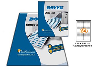 Etiqueta Dover A4, de 4.85 x 1.69 cm, 64 etiq x hoja,  caja por 25 hojas