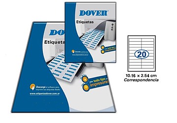 Etiqueta Dover Carta, de 2.5 x 10.2 cm, 20 etiq x hoja, caja x 100 hojas
