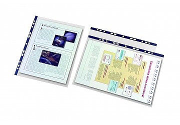 Folio transparente tamaño Carta/A4 en PVC de 65 micrones. Borde reforzado con multiples perforaciones. Medida: 24 x 30 cm  