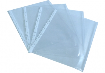 Folio Credencial A4 polipropileno transparente de 80 micrones, borde blanco. Multiples perforaciones 