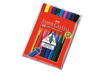 Marcador Faber Castell Grip x 10 colores. Punta de0.7mm.Colores brillantes. Tinta lavable.