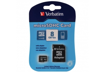 Memoria Micro SD Verbatim de 8 GB clase 4, incluye adaptador