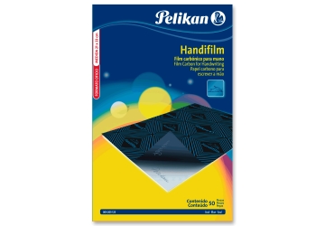 Papel carbónico Pelikan HandFilm azul x 50 unidades, para mano con base de film de polietileno. Rendimiento y nitidez prolongados. Tamaño oficio. 
