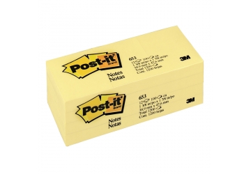 Tacos adhesivos Post-it de 3M  653, 38 x 50 mm, reposicionables, cada block contiene 100 hojas, pack x 12 unidades 