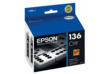 Cartucho Inkjet Epson T136126 Twin Pack, negro, compatible con WorkForce K101 / WorkForce K301, original. Rendimiento: 2000 paginas aprox. La caja contiene dos cartuchos.