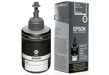 Botella de tinta Epson T774120 negro, compatible con WorkForce M100, M105, M200, M205, original. EcoTank L1455. Rendimiento 6000 paginas aprox. Contenido 140 ml