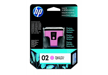 Cartucho Inkjet HP C8775WL (#02) magenta claro, compatible con Photosmart 3108, 3110, 3210, 3310 All in One Series, C5100 All in One Series, C5180, 7180 All in One Series, 8200 Series, 8250, 8230, C6180, C6280, C7280, D7160, D7360, original, contenido 6 ml. Rendimiento 350 pag. aprox.