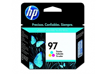 Cartucho Inkjet HP C9363WL (#97) color, compatible con DeskJet 460/5740/5940/6520/6540/ 6620/6830/6840/6940/6980/6988/9800; Multifunción 1600/1610/2350/2355; PhotoSmart B8350/325/335/375B compactas/385/422/425/428/475/2610/ 2710 All in One Series/8050/8150/8450/8750; OfficeJet 7110/7130/7310/7140xi/d125xi/d135/ d145/d155xi/H470/6200/6210/7210/7410; Color InkJet Printer cp 1160 series, original, rendimiento 450 páginas aprox., contenido 14 ml.
