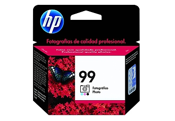 Cartucho Inkjet HP C9369WL (#99) fotografico, compatible con DeskJet 5740, 6540, 6540dt, 6840dt, 6940, 9800, 9800d; OfficeJet 6210, 7310, 7410, J6480; PhotoSmart 2610, 2710, 8150, 8450, 325, 329, 335, 385, 2575 all in one; PSC 2355; Multifuncion PhotoSmart C4180, D5360, C5280, PSC 1610, 2350 all in one; PhotoSmart series D5060, D5063, D5065, D5069, original, contenido 13 ml.
