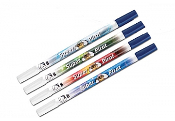 Borratintas Pelikan Super Pirat. Optimo borrado de tinta azul real lavable. Atractivo diseño de cuerpo con mejor agarre y capuchones ventilados antiahogo, de punta gruesa para corregir y fina para reescribir con tinta azul