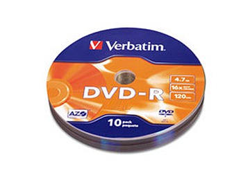 DVD-R Verbatim 4.7GB/120 minutos, 16x, bulk x 10 unidades, celofan.