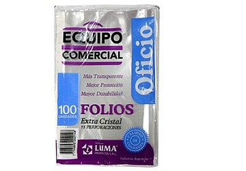 Folio Luma Oficio polipropileno transparente de 40 micrones, borde blanco. Multiples perforaciones. 240mm x 360mm.