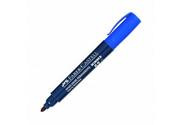 Marcador Faber Castell 52 de tinta permanente, punta redonda y capuchón con clip, para escribir sobre plástico, vidrio, metal, trazo uniforme, se caracteriza por su olor fuerte, opacidad y secado rápido