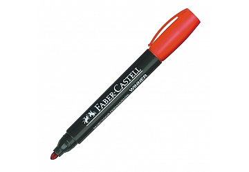 Marcador Faber Castell 52 de tinta permanente, punta redonda y capuchón con clip, para escribir sobre plástico, vidrio, metal, trazo uniforme, se caracteriza por su olor fuerte, opacidad y secado rápido