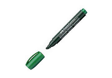 Marcador Faber Castell 54 de tinta permanente, punta biselada y capuchón con clip, para escribir sobre plástico, vidrio, metal, tarzo variable, se caracteriza por su olor fuerte y eficacia (opacidad y secado rápido)