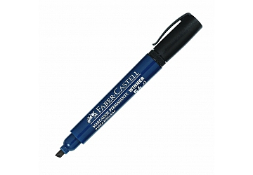 Marcador Faber Castell 54 de tinta permanente, punta biselada y capuchón con clip, para escribir sobre plástico, vidrio, metal, tarzo variable, se caracteriza por su olor fuerte y eficacia (opacidad y secado rápido)