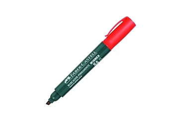 Marcador Faber Castell 54 de tinta permanente, punta biselada y capuchón con clip, para escribir sobre plástico, vidrio, metal, tarzo variable, se caracteriza por su olor fuerte y eficacia (opacidad y secado rápido)