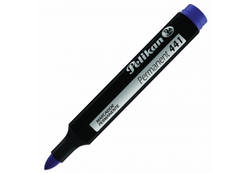 Marcador Pelikan 441 permanente punta redonda. Para escribir sobre casi todas las superficies. Capuchon ventilado. Tinta al solvente, resistente al agua y de secado rapido. 