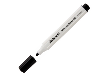 Marcador Pelikan 442 para pizarra blanca. Cuerpo redondo y ergonomico para una mejor y confortable sujecion. Punta biselada indeformable. Tinta de facil borrado que no mancha la superficie de la pizarra