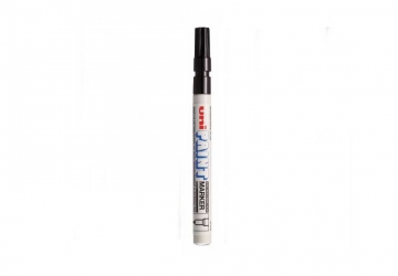 Marcador Uni-Ball de tinta al esmalte con punta fina PX-21 (0.8-1.2mm), para escribir, pintar y marcar en casi todo tipo de materiales, como madera, cuero, vidrio o plástico. Secado rápido con un efecto de laqueado, resistente a la luz, al roce y al calor