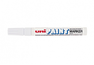 Marcador Uni-Ball de tinta al aceite PX-20, opaco con punta mediana y conica  (2.2-2.8mm) y cónica, para escribir, pintar y marcar en casi todo tipo de materiales, como madera, cuero, vidrio o plástico. Secado rápido con un efecto de laqueado, resistente a la luz, al roce y al calor