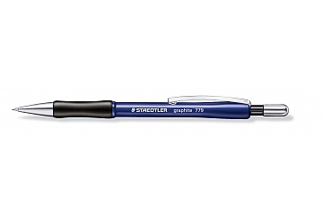 Portaminas Staedtler 779 para minas de 0.5 mm, metálico. Empuñadura ergonomica de goma. Clip, pulsador y punta de metal, goma de borrar. Mina HB 