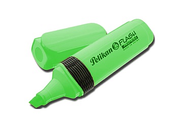 Resaltador Pelikan Flash. De tinta fluorescente para utilizar sobre papel y fotocopias. Punta biselada para 5 y 2 mm. Capuchon con clip y cuerpo con grip de goma para mejor agarre.