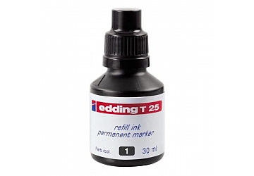 Tinta para marcador permanente Edding T25, frasco x 30 ml. Se utiliza en marcadores Edding 300 - 310 - 320 - 330 - 390 - 400 - 404 - 850