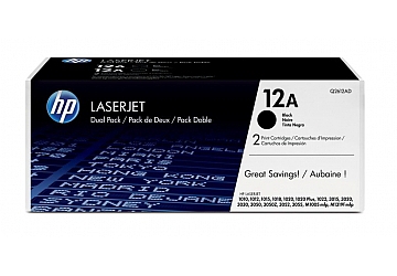 Toner HP Q2612D negro, compatible con LaserJet 1000 / 1005 / 1010 / 1012 / 1015 / 1018 / 1020 / 1022 / 1022N / 1022NW / 2410 / 2420 / 2430 / 3015 / 3020 / 3030 / 3100 / 3150 / M1005 MFP / M1319F MFP, original, rendimiento 2000 páginas